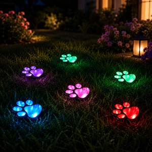 colorful solar paw print garden lights lining pathway lawn patio for pet lovers