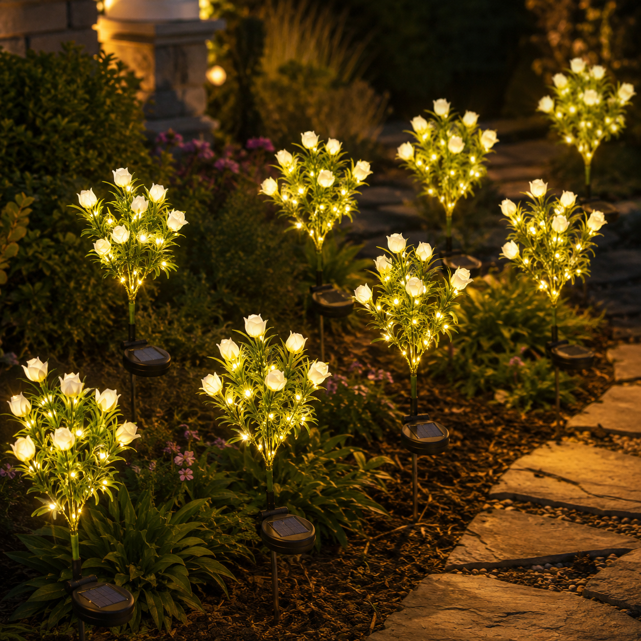 Solar Gardenia Flower Lights for Pathways, Flower Beds, and Patio Decor