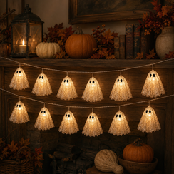 Halloween Ghost String Lights for Mantel Shelves and Porch Decor