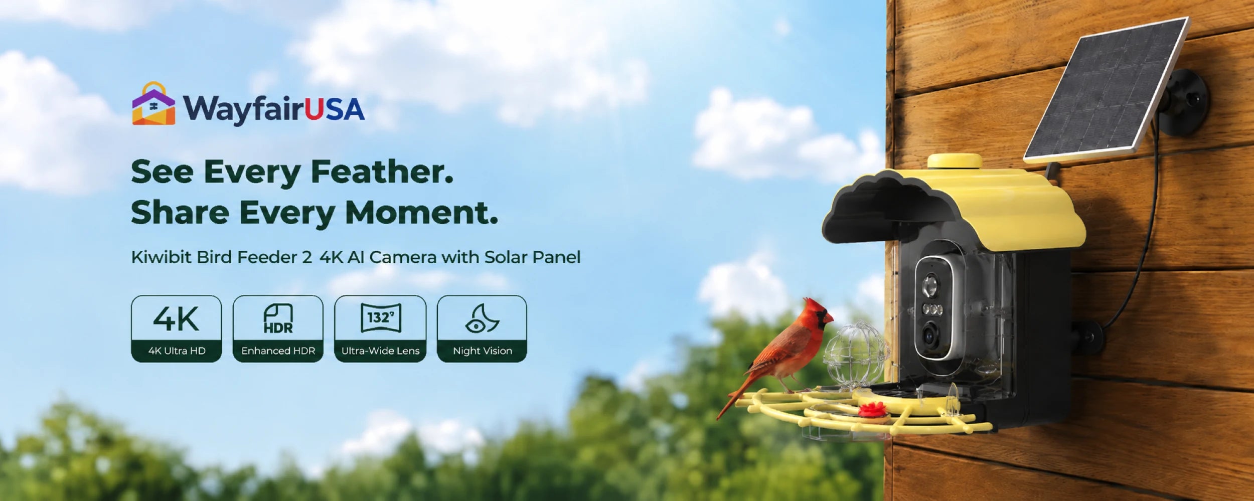 Solar smart bird feeder camera with external solar panel