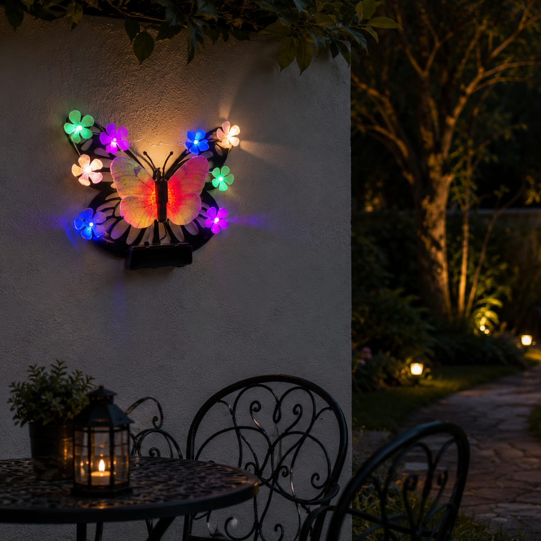 Solar Butterfly Wall Light for Garden Fence, Patio Wall, and Porch Decor