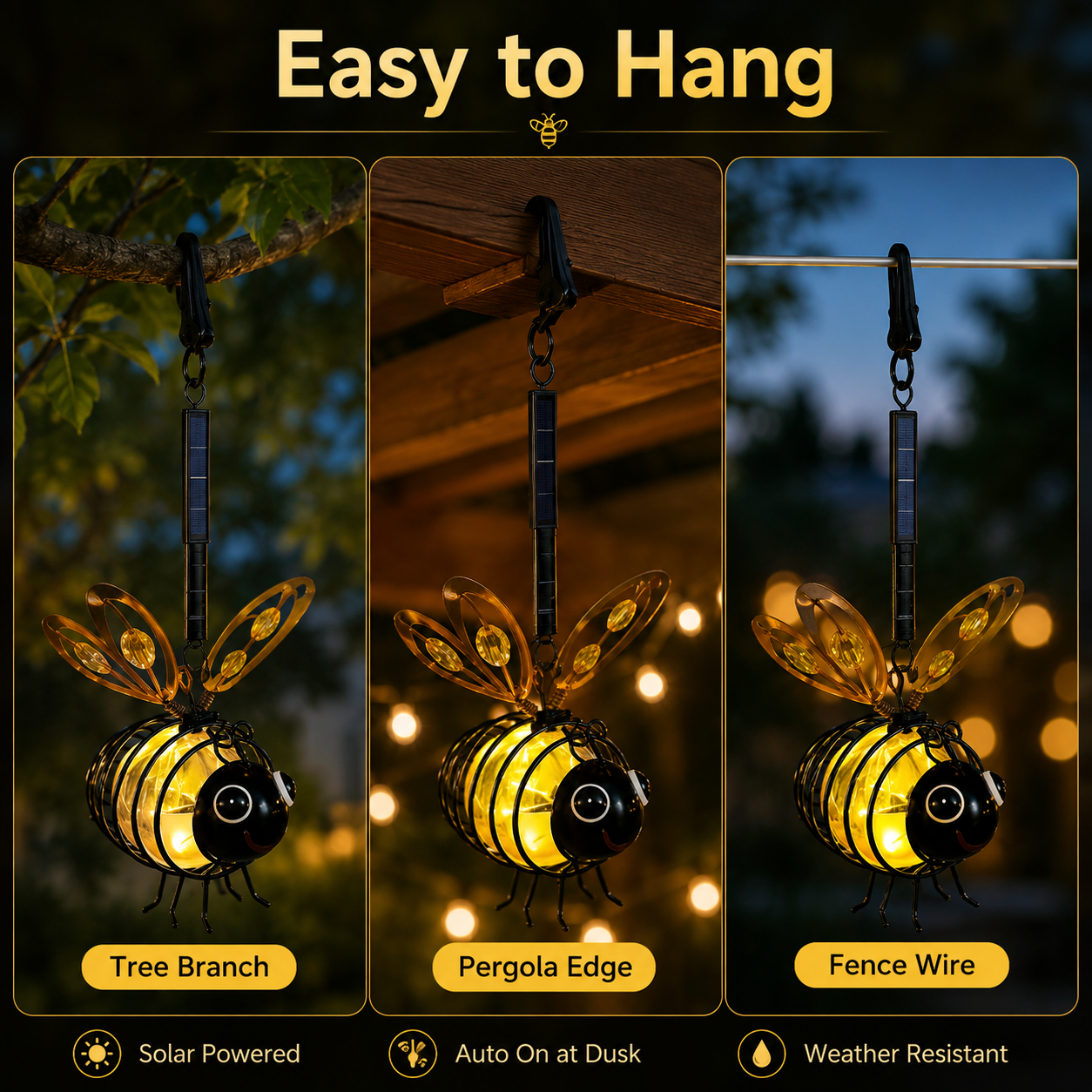 Magical Solar Bee Lights + FREE 100 LED Bee String Lights