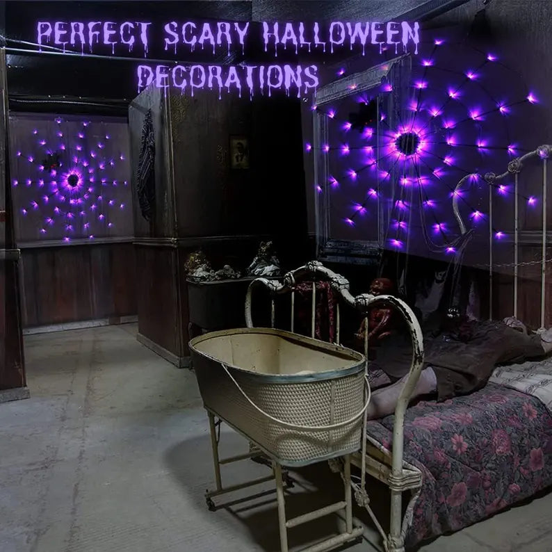 Halloween Spider Web Lights for Porch and Yard Decor